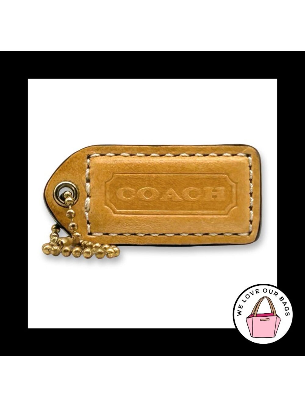 COACH Y2K VINTAGE Hang Tag 2" Light Saddle Brown Bag Charm Keychain Fob Leather
